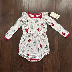 Kyte Long Sleeve Bubble Romper with Ruffles in Winter Berry 2T